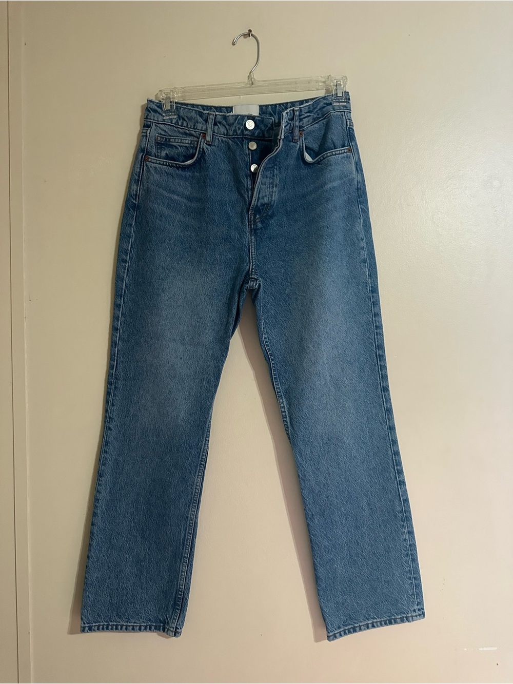 Reformation Cynthia High Rise Straight-Leg Jeans in Medium Blue Denim